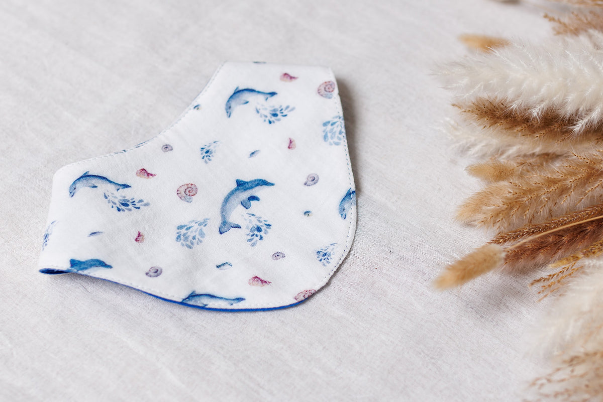 Muslin Baby Bibs "Ocean Dolphins" – 1 pc or 3-Pack