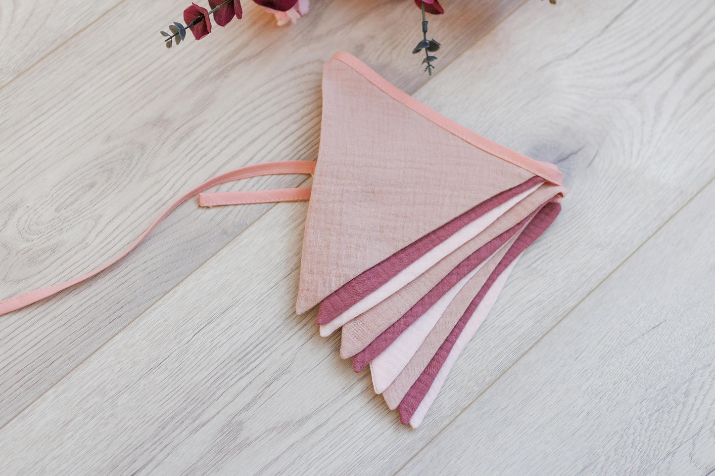 pink bunting banner, Cotton flags for nursery, Handmade Wall Hanging.