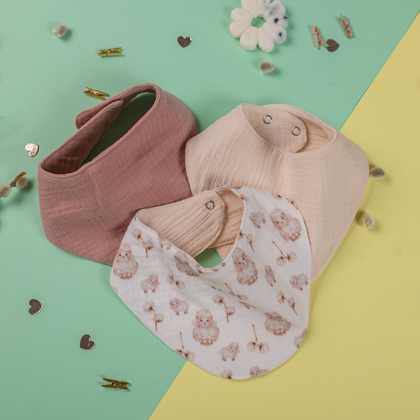 Muslin Baby Bib Set: Natural Cotton Double Gauze, Gender Neutral