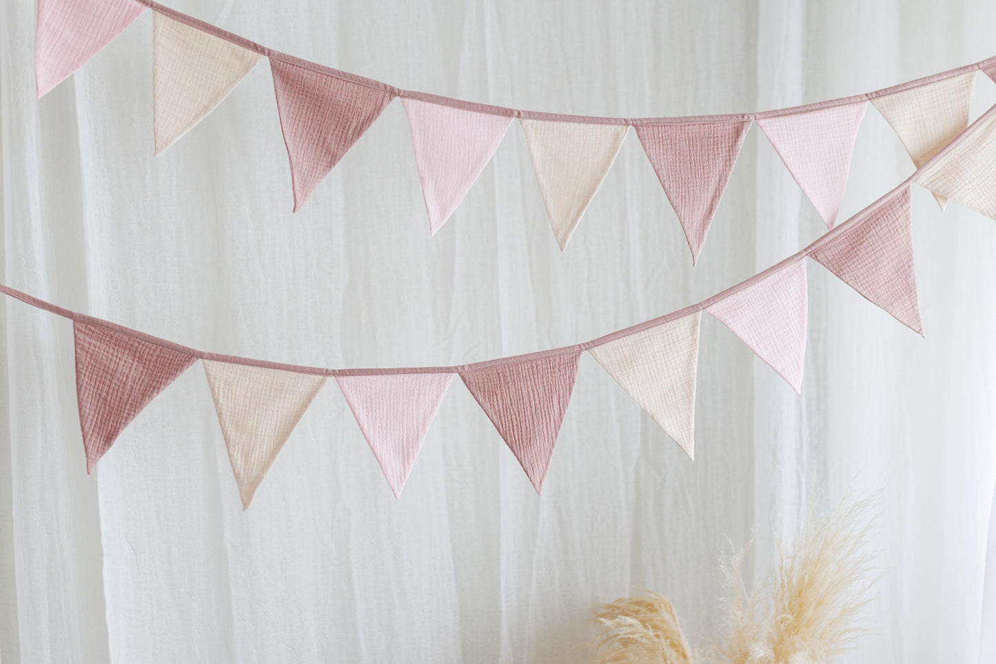 Cotton flags for nursery, Garland wall decor, Flag bunting, Bunting banner, Kids nursery, Triangle Flags for Baby Room, Home decor pink