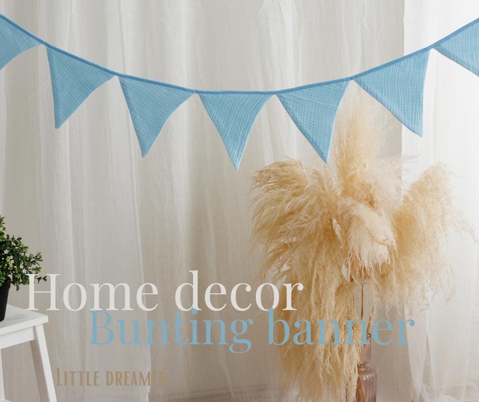 Home decor Bunting garland Beige bunting banner Cotton flags for nursery  Wall decor Pink bunting banner for nursery Baby shower decor