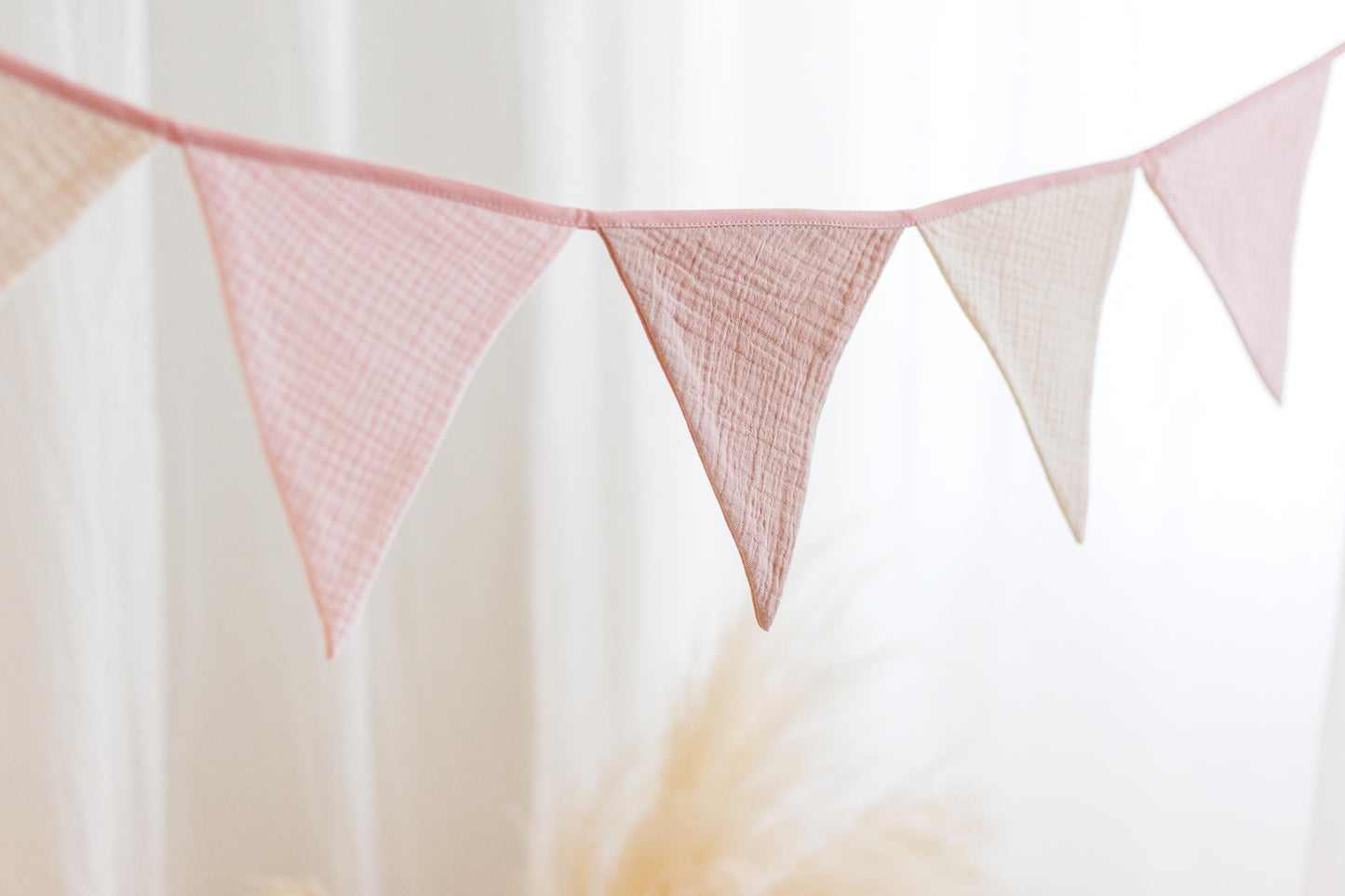 pink bunting banner, Cotton flags for nursery, Handmade Wall Hanging.