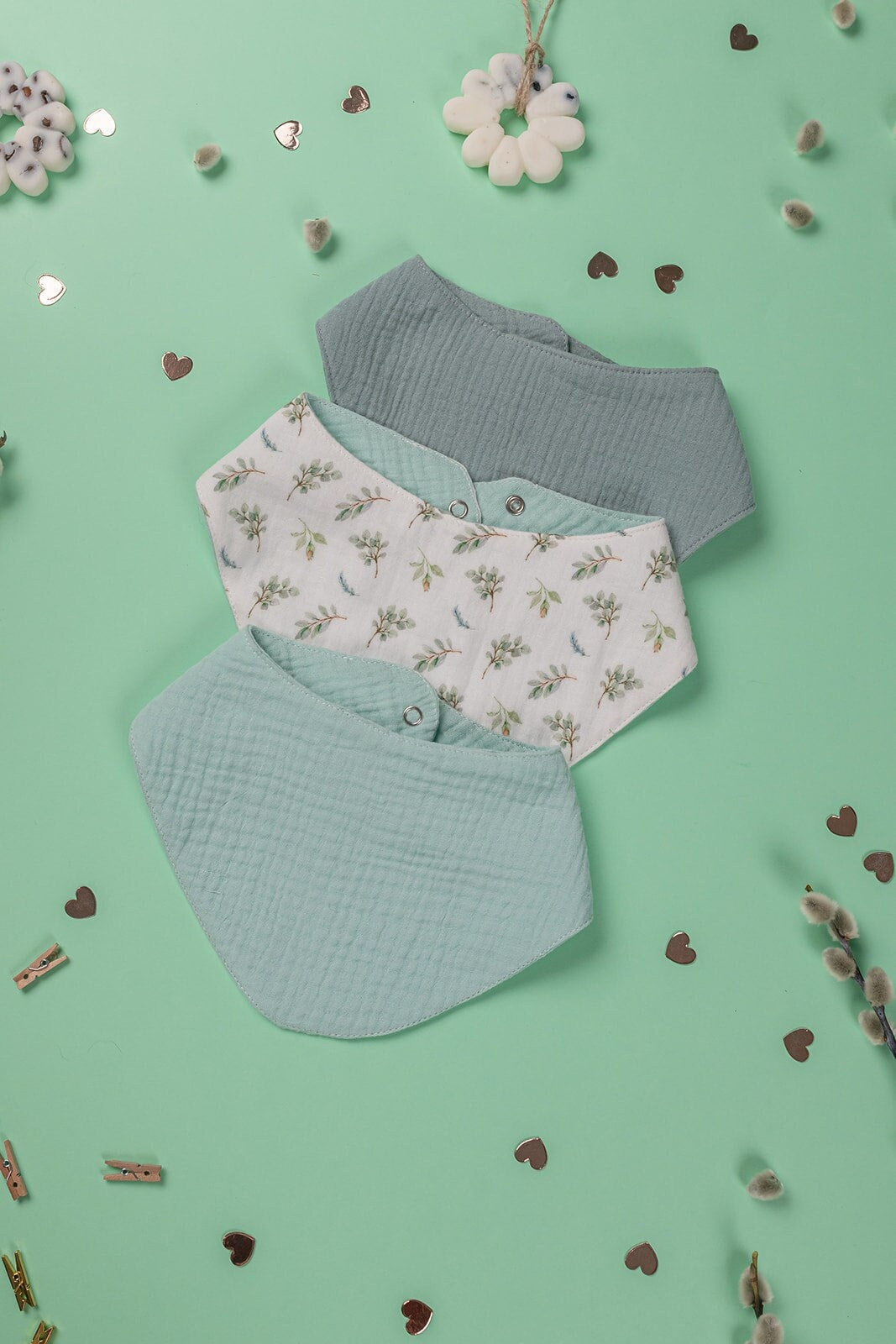 Baby bib Set of 3 Double Gauze Muslin waterproof Natural Cotton Baby Bib 0-2 Year Gender Neutral Organic Baby Bibs Baby Shower Gift