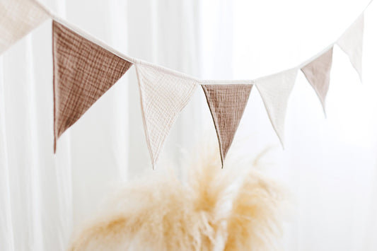 Brown, red bunting banner, Cotton flags for nursery, Handmade Wall Hanging.