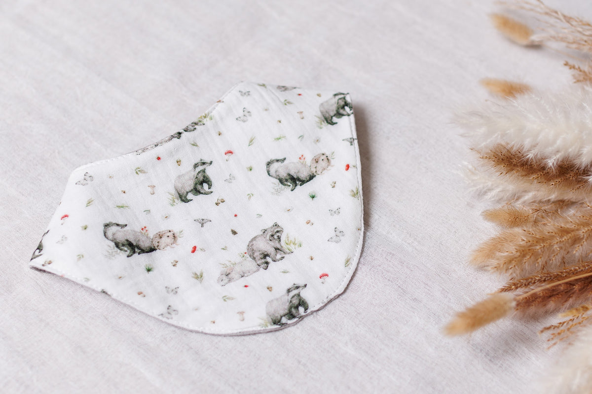 Muslin Baby Bibs "Woodland Friends" – 1 pc or 3-Pack