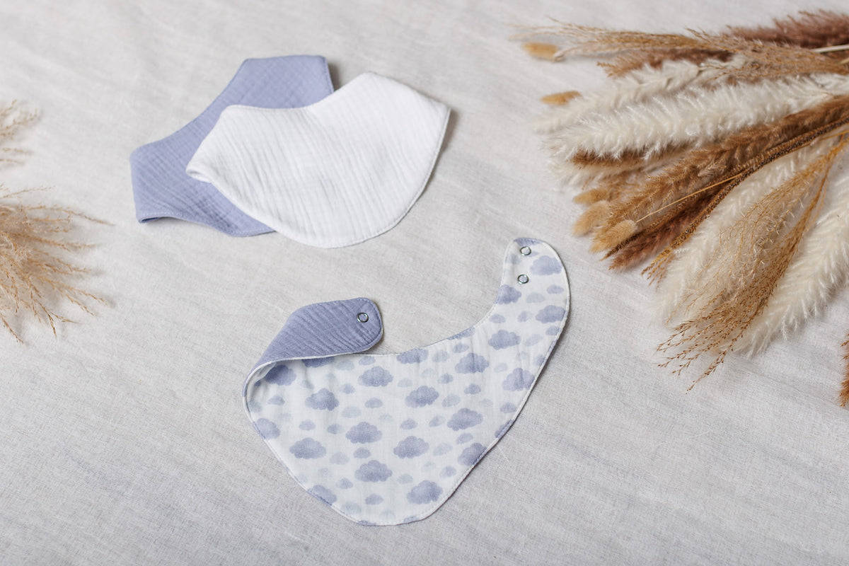 Muslin Baby Bibs "Lavender Clouds" – 1 pc or 3-Pack