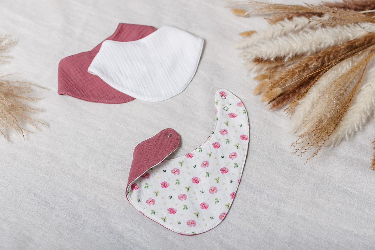 Muslin Baby Bibs "Pink Blossom" – 1 pc or 3-Pack