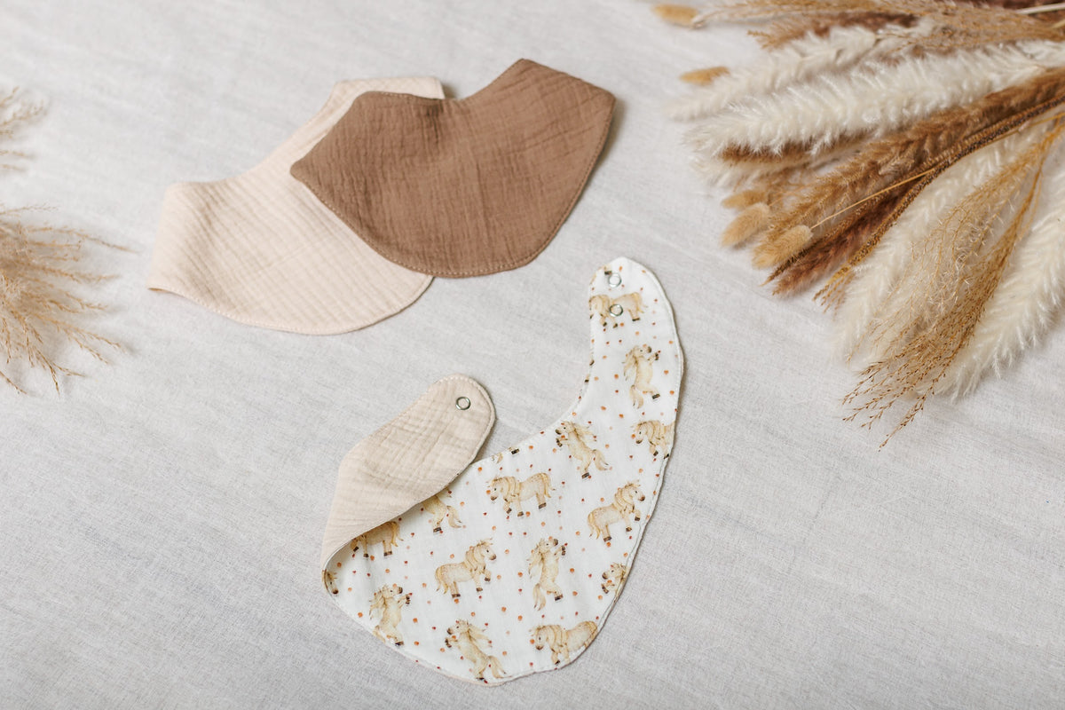 Muslin Baby Bibs "Little Horses" – 1 pc or 3-Pack