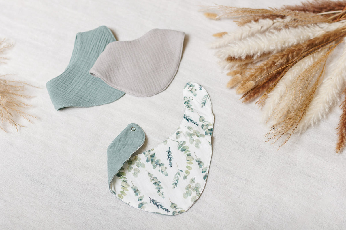 Muslin Baby Bibs "Eucalyptus" – 1 pc or 3-Pack