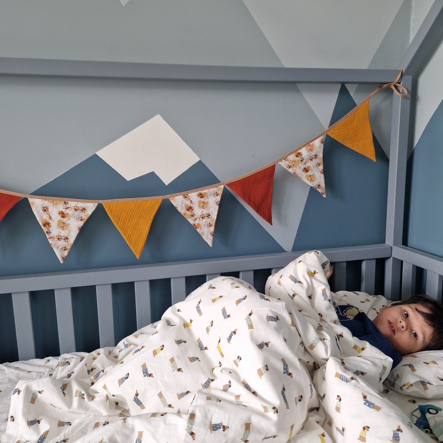 Cotton Flag Bunting: Triangle Garland, Nursery Wall Decor