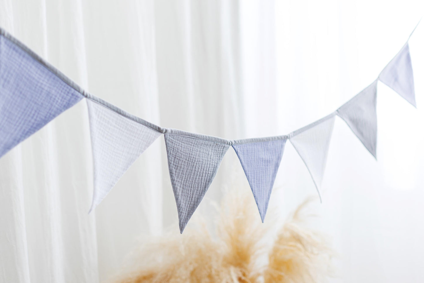 Blue bunting banner, Cotton flags for nursery, Handmade Wall Hanging.