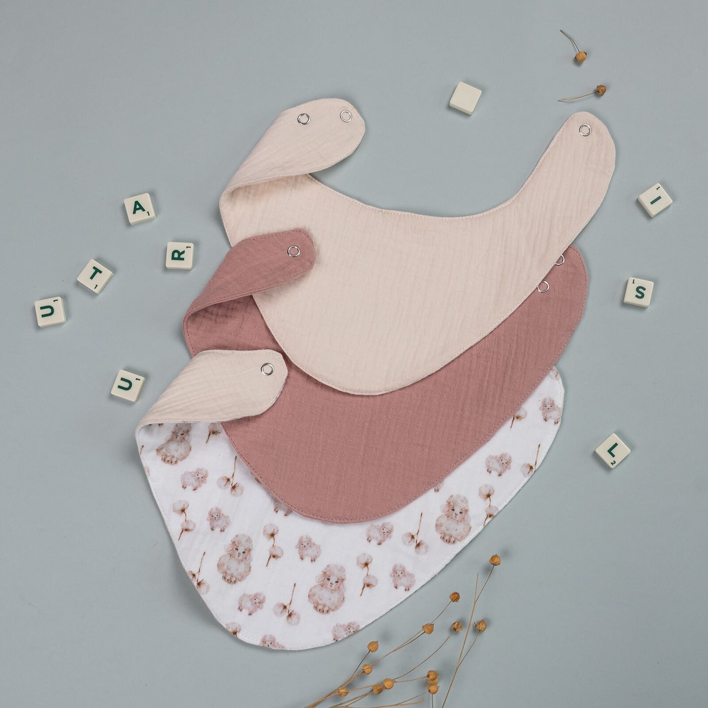 Muslin Baby Bib Set: Natural Cotton Double Gauze, Gender Neutral