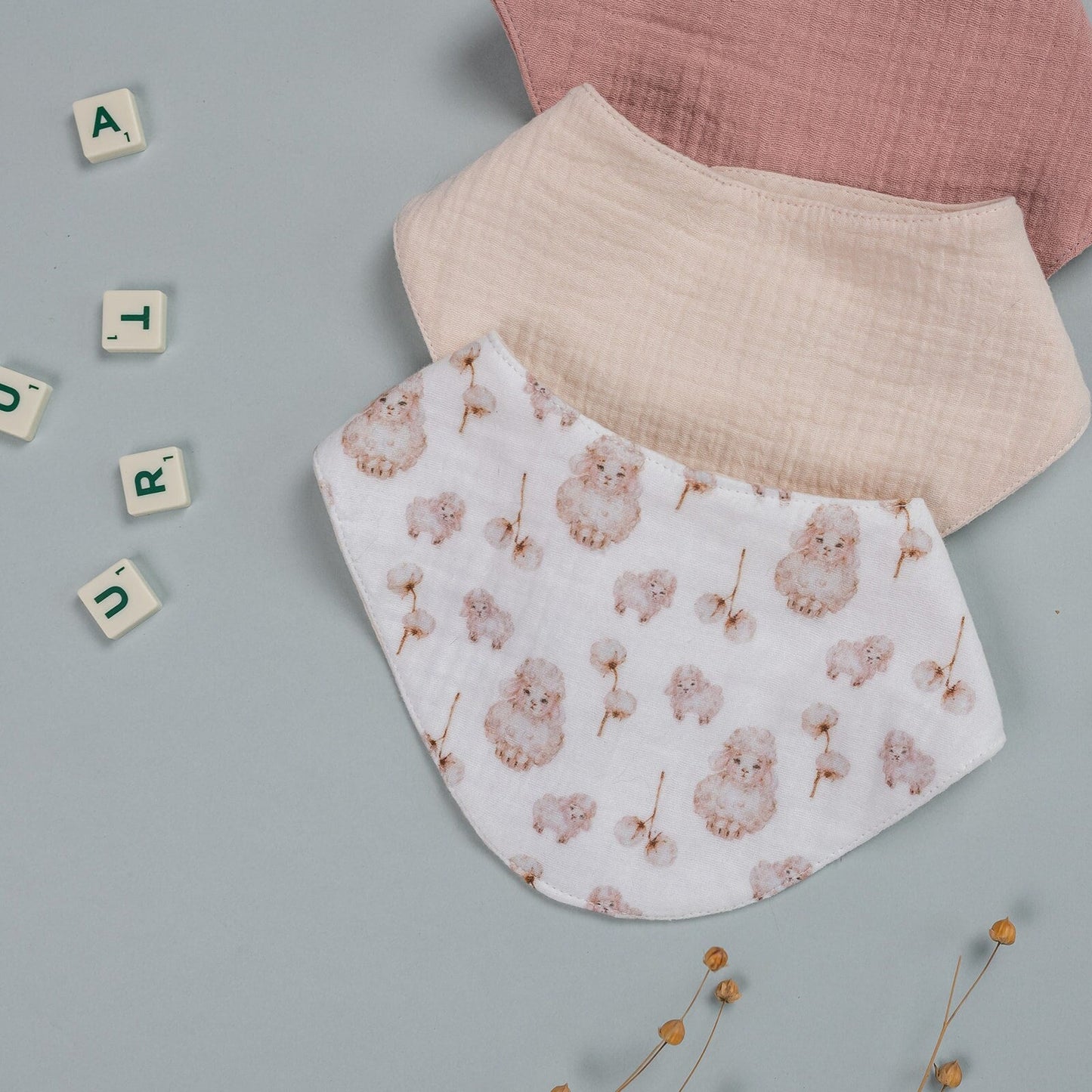 Muslin Baby Bib Set: Natural Cotton Double Gauze, Gender Neutral