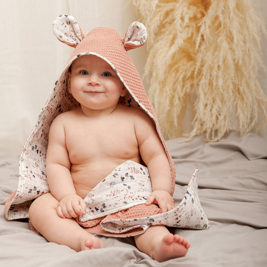 Organic Cotton Waffle Hooded Baby Towel: Newborn Gift