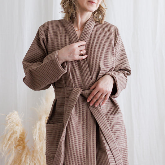 Waffle Cotton Robe: Lightweight Bathrobe with Pockets Bathrobe for women