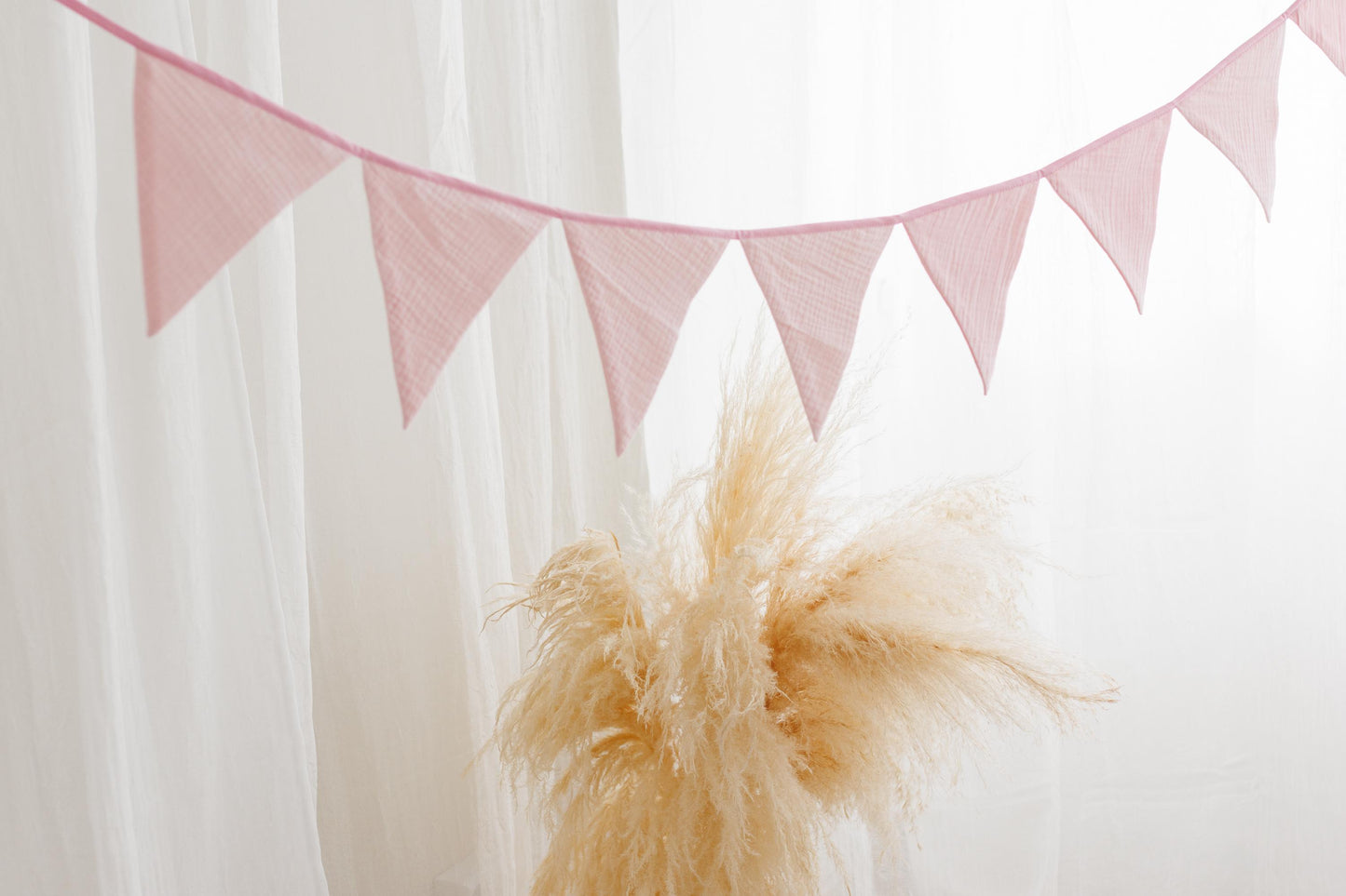 Home decor Bunting garland Beige bunting banner Cotton flags for nursery  Wall decor Pink bunting banner for nursery Baby shower decor