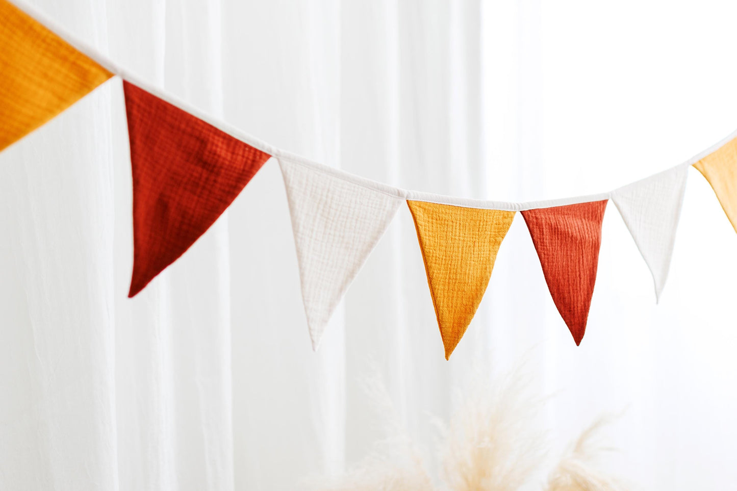 Brown, red bunting banner, Cotton flags for nursery, Handmade Wall Hanging.