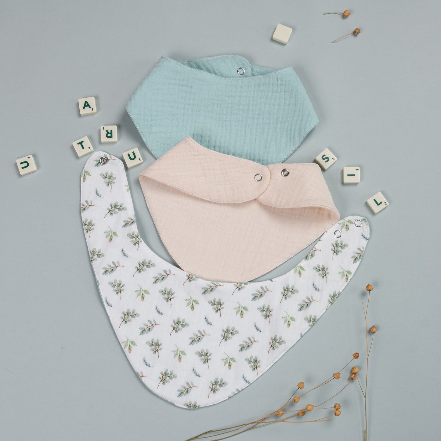 Baby bib Set of 3 Double Gauze Muslin waterproof Natural Cotton Baby Bib 0-2 Year Gender Neutral Organic Baby Bibs Baby Shower Gift