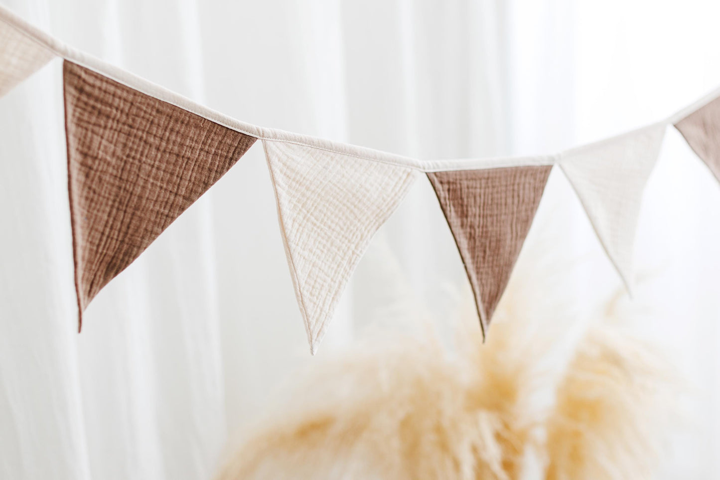 Home decor Bunting garland Beige bunting banner Cotton flags for nursery  Wall decor Pink bunting banner for nursery Baby shower decor