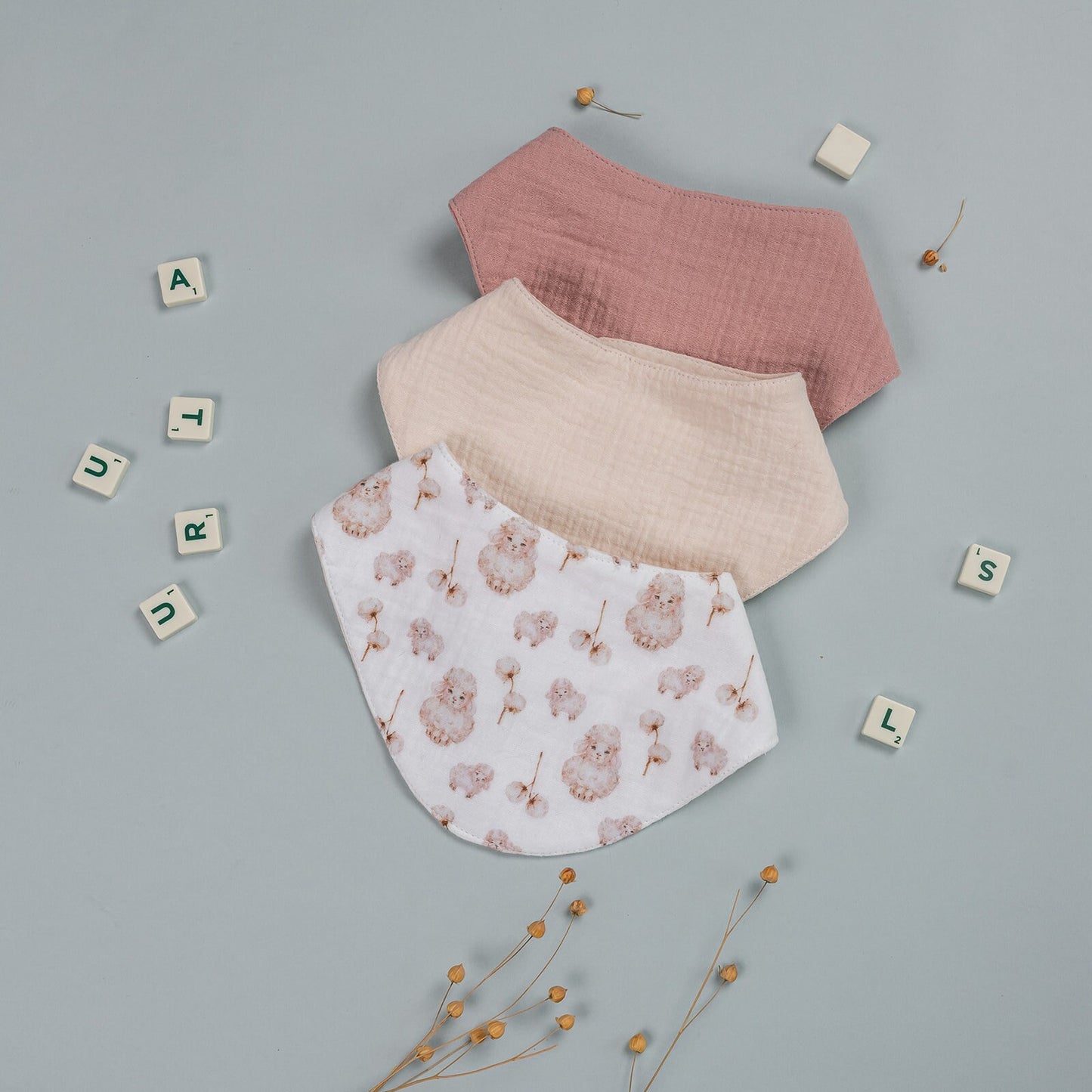 Muslin Baby Bib Set: Natural Cotton Double Gauze, Gender Neutral