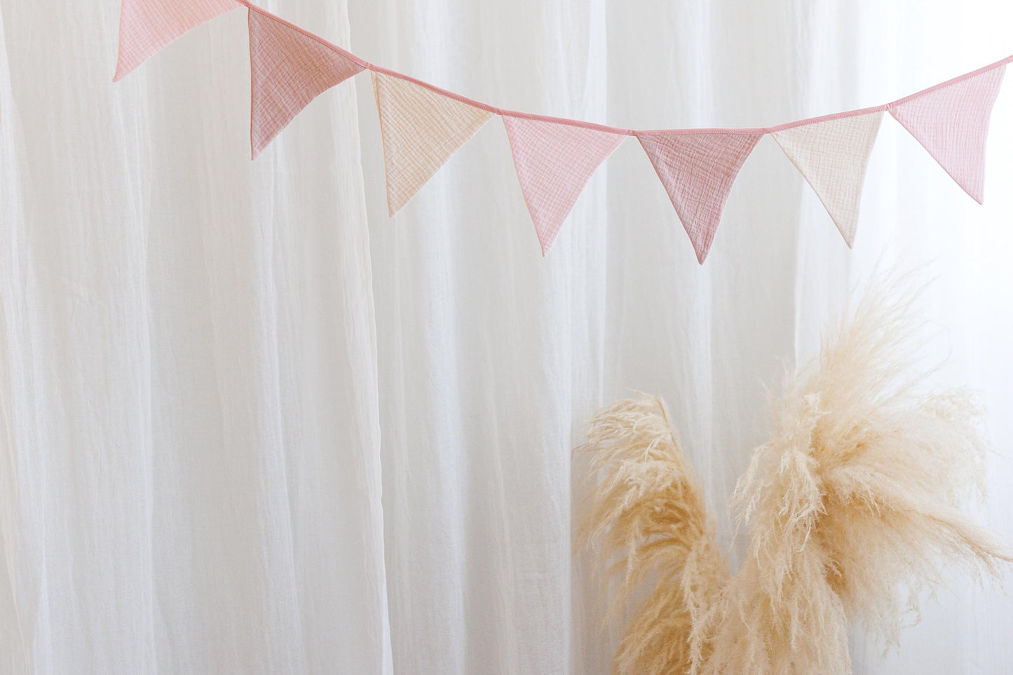 pink bunting banner, Cotton flags for nursery, Handmade Wall Hanging.