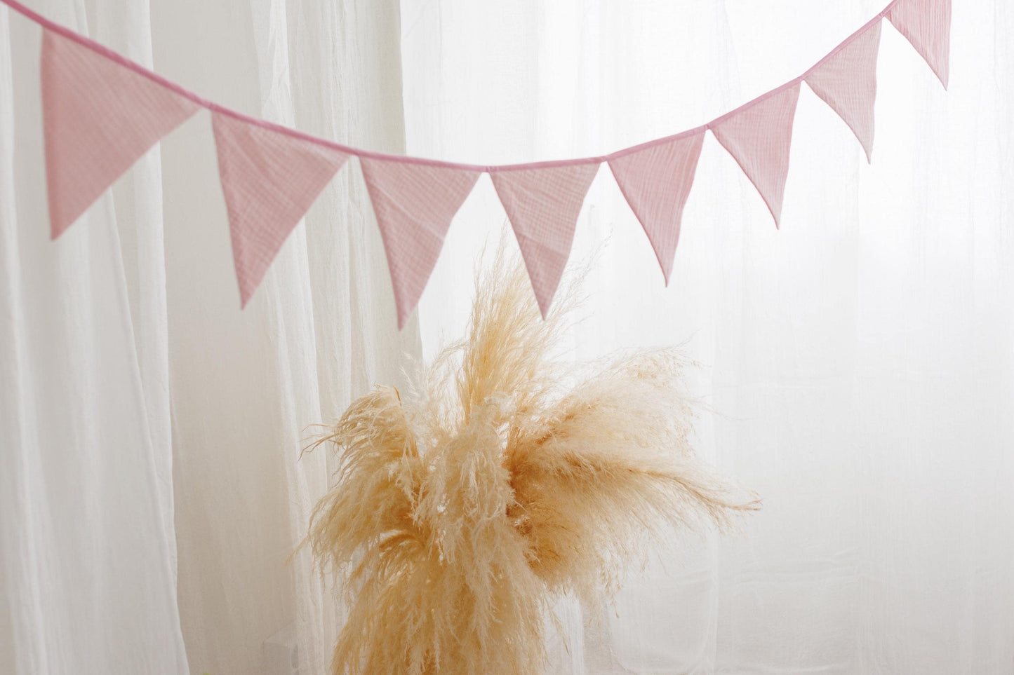 Home decor Bunting garland Beige bunting banner Cotton flags for nursery  Wall decor Pink bunting banner for nursery Baby shower decor