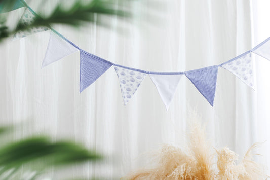 Cotton flags for nursery, Garland wall decor, Flag bunting, Bunting banner, Kids nursery, Triangle Flags for Baby Room, Home decor blue