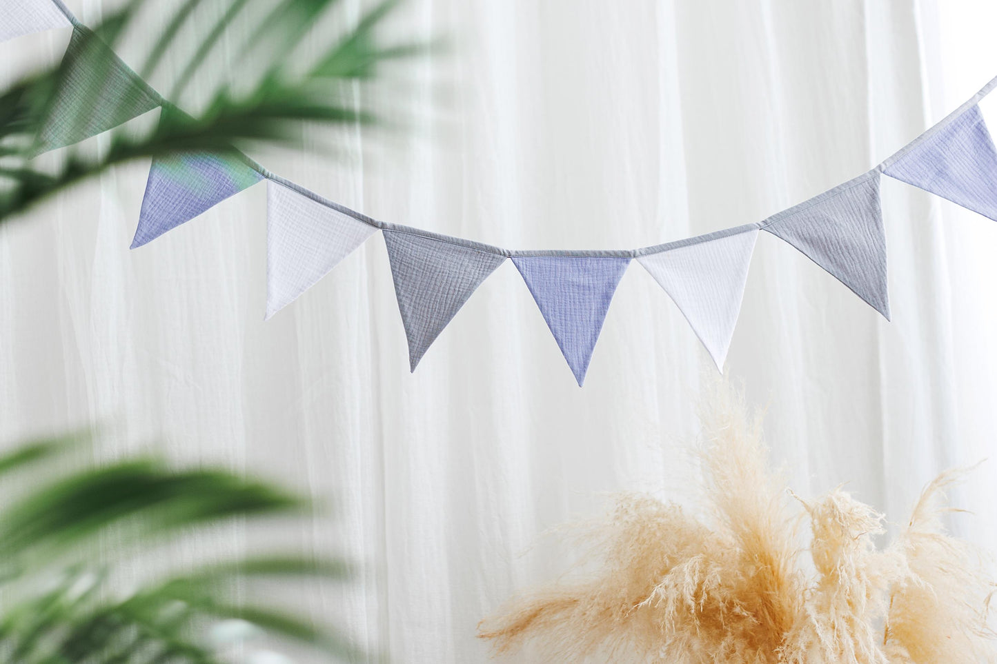 Blue bunting banner, Cotton flags for nursery, Handmade Wall Hanging.