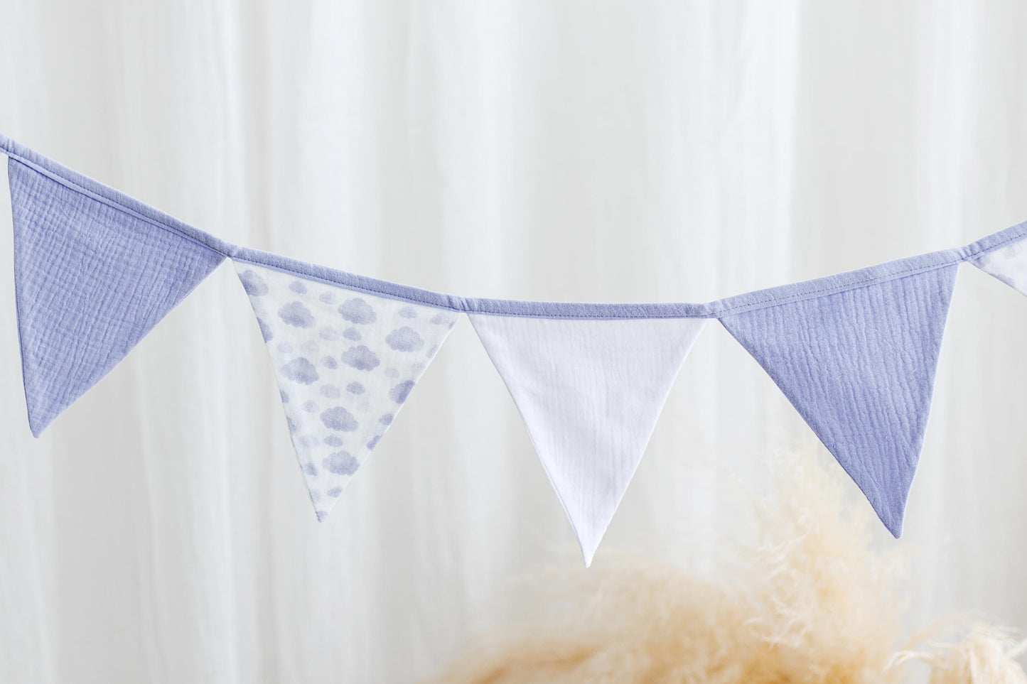 Blue bunting banner, Cotton flags for nursery, Handmade Wall Hanging.
