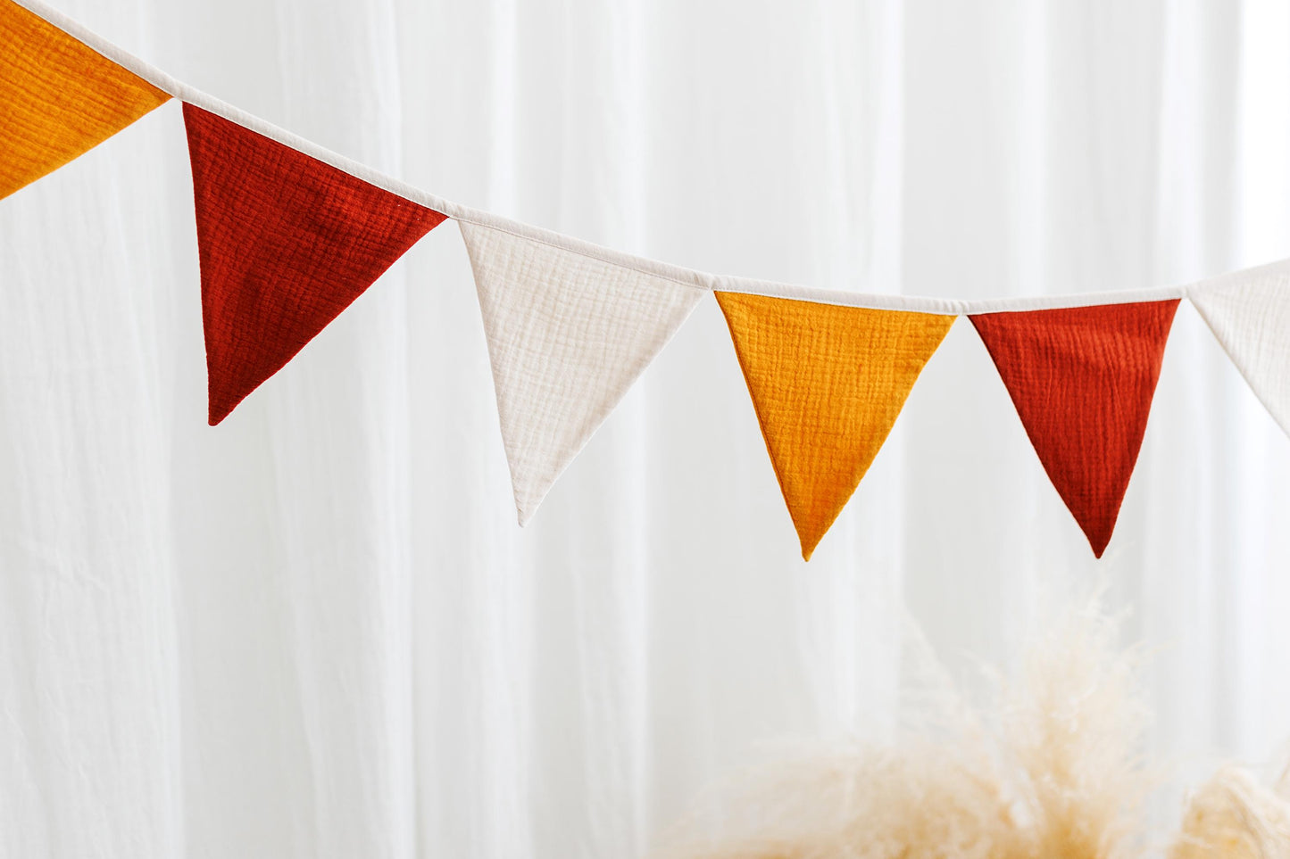 Brown, red bunting banner, Cotton flags for nursery, Handmade Wall Hanging.