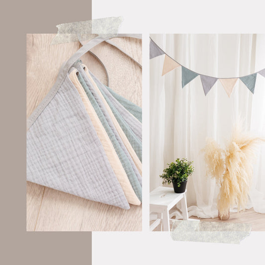 Cotton Flag Bunting: Neutral Nursery Garland Wall Decor