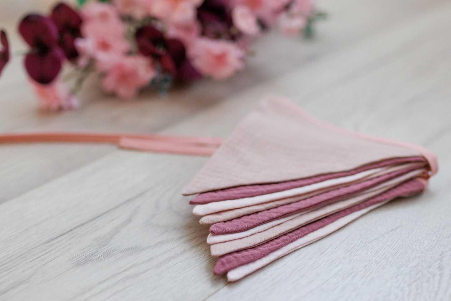 pink bunting banner, Cotton flags for nursery, Handmade Wall Hanging.