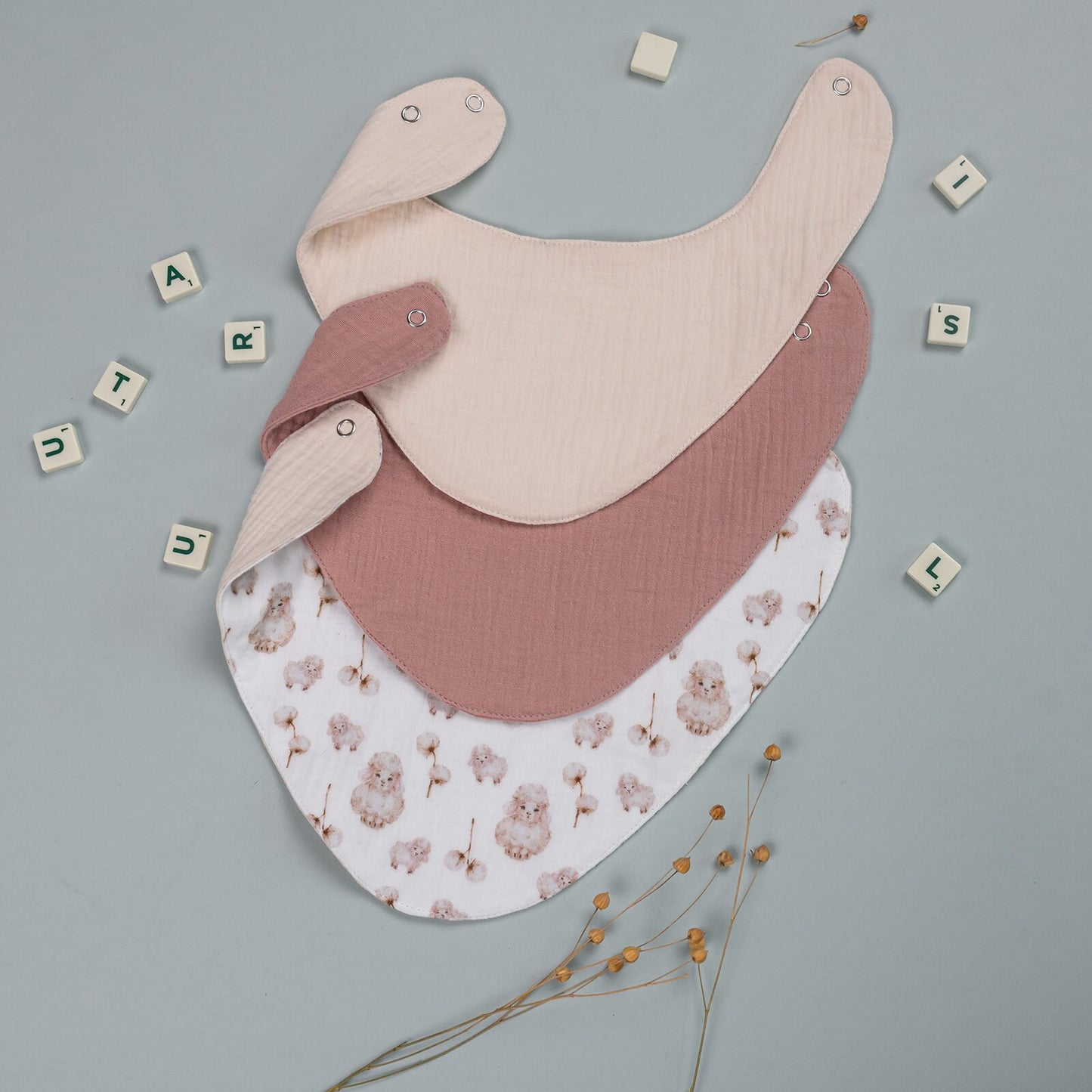 Muslin Baby Bib Set: Natural Cotton Double Gauze, Gender Neutral