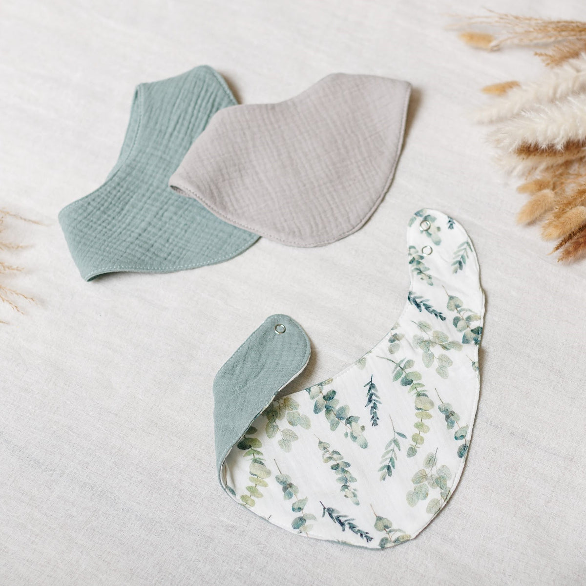Muslin Baby Bibs "Eucalyptus" – 1 pc or 3-Pack