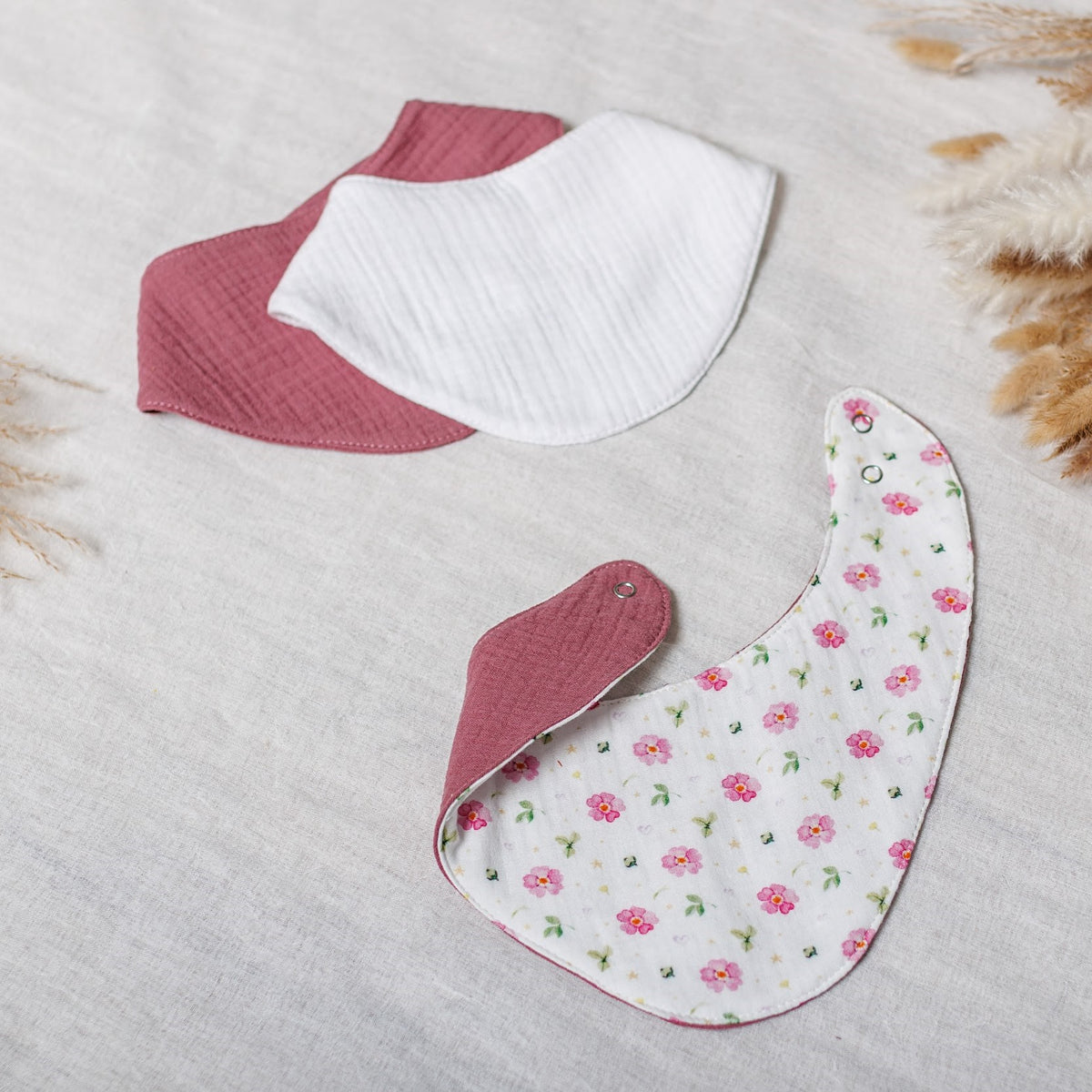 Muslin Baby Bibs "Pink Blossom" – 1 pc or 3-Pack