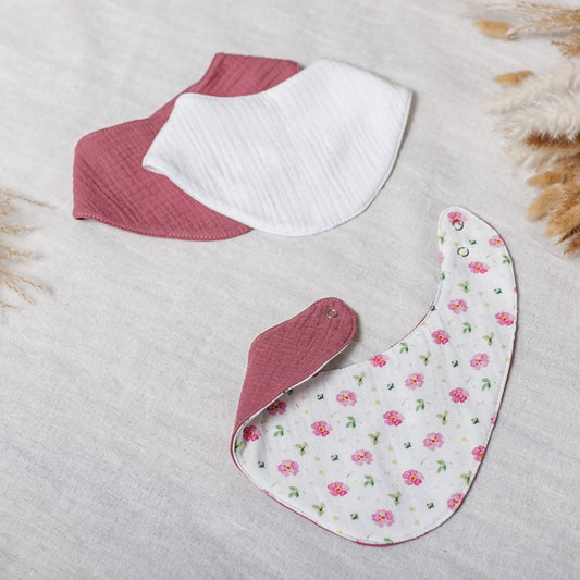 Muslin Baby Bibs "Pink Blossom" – 1 pc or 3-Pack