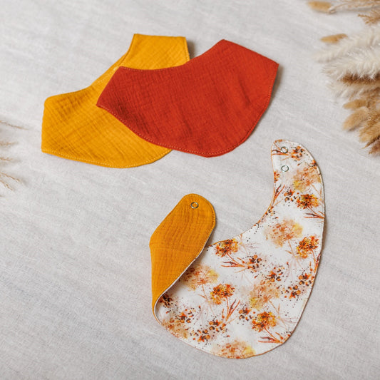 Muslin Baby Bibs "Golden Meadow" – 1 pc or 3-Pack