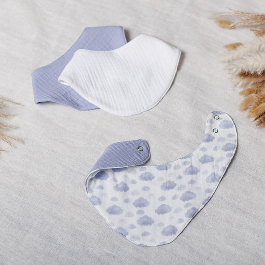 Muslin Baby Bibs "Lavender Clouds" – 1 pc or 3-Pack
