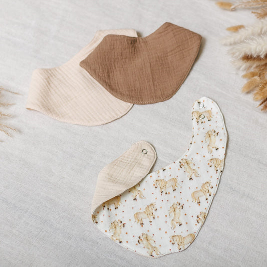 Muslin Baby Bibs "Little Horses" – 1 pc or 3-Pack