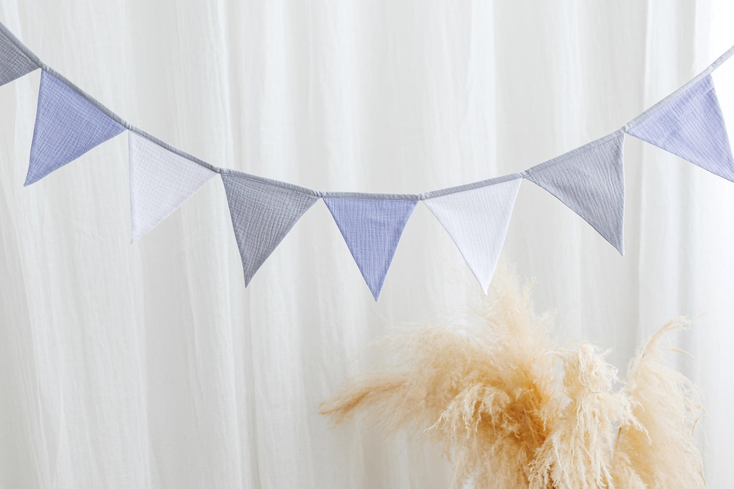 Blue bunting banner, Cotton flags for nursery, Handmade Wall Hanging.