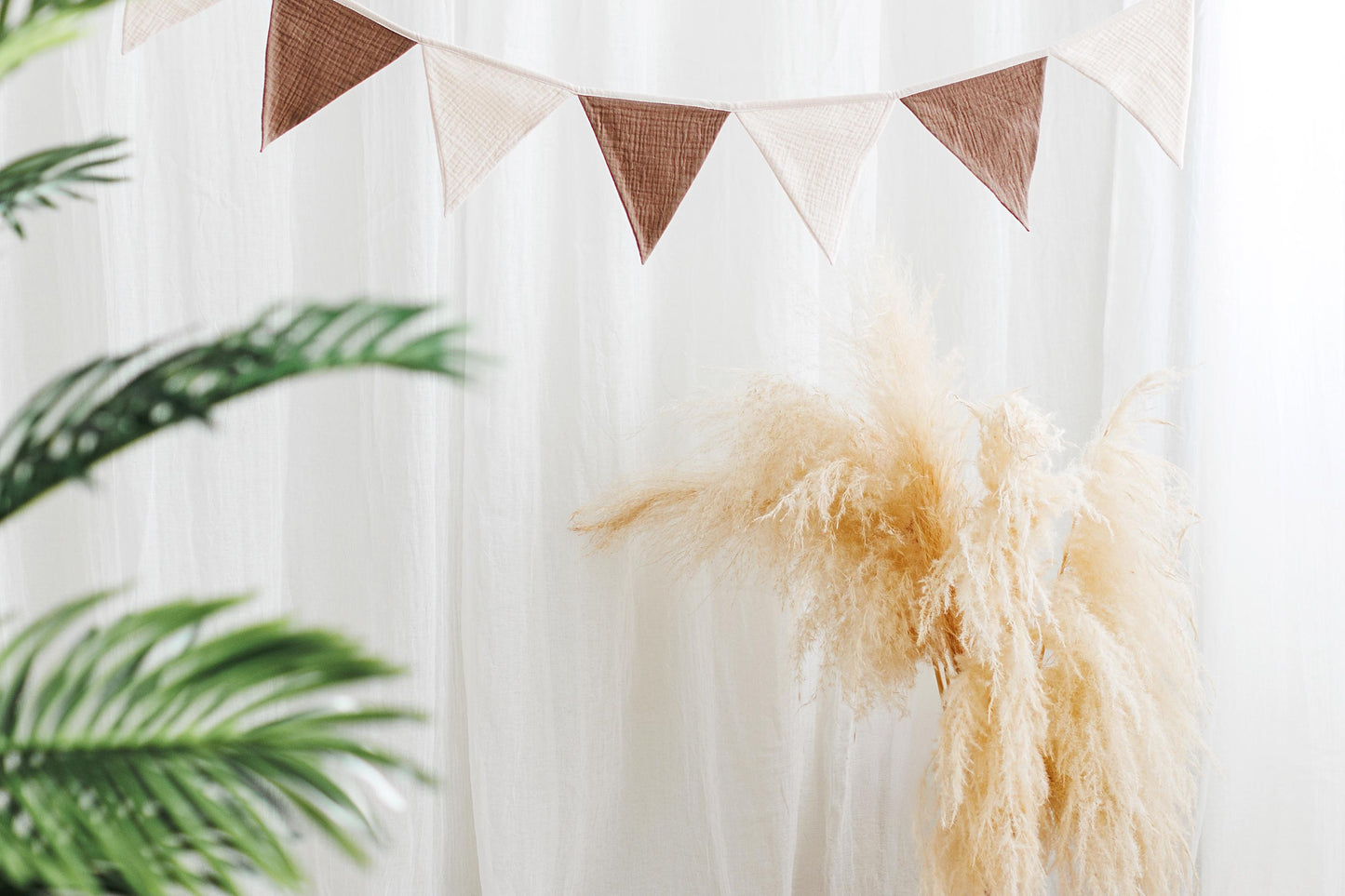 Brown, red bunting banner, Cotton flags for nursery, Handmade Wall Hanging.