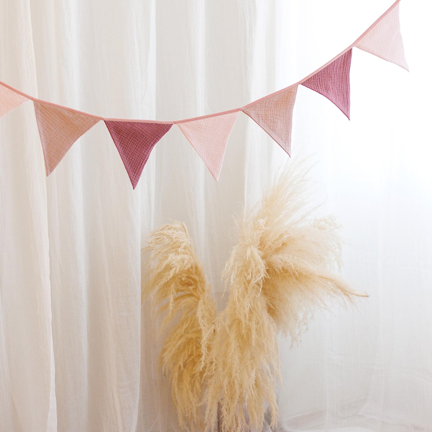 pink bunting banner, Cotton flags for nursery, Handmade Wall Hanging.