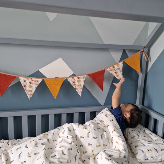 Cotton Flag Bunting: Triangle Garland, Nursery Wall Decor