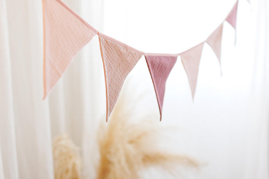 pink bunting banner, Cotton flags for nursery, Handmade Wall Hanging.