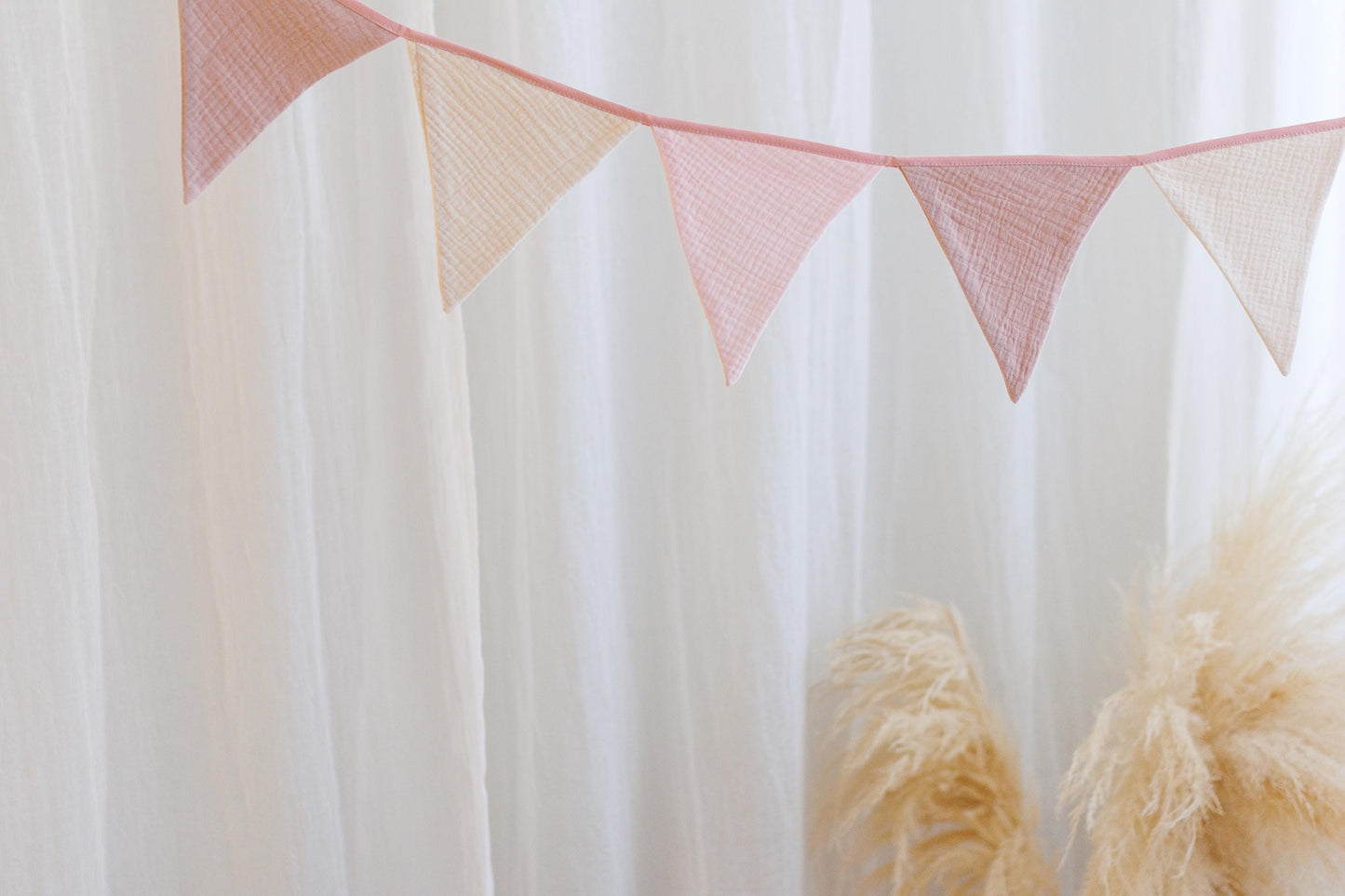 pink bunting banner, Cotton flags for nursery, Handmade Wall Hanging.