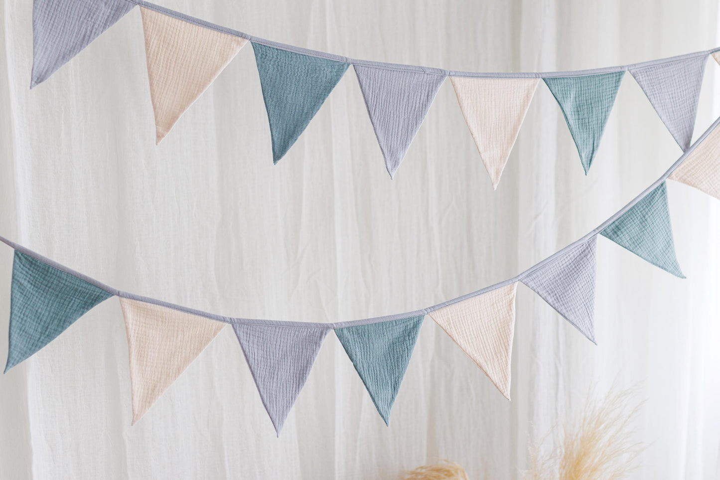 Cotton flags for nursery, Garland wall decor, Flag bunting, Bunting banner, Kids nursery, Triangle Flags for Baby Room, Home decor blue