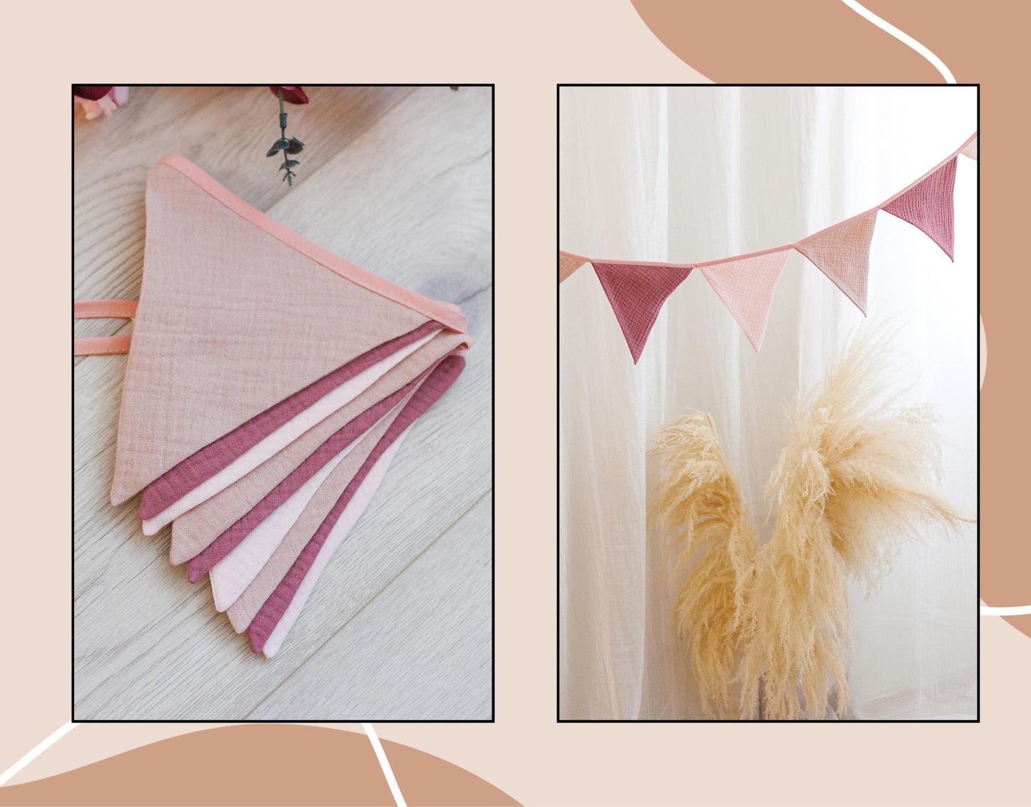 pink bunting banner, Cotton flags for nursery, Handmade Wall Hanging.