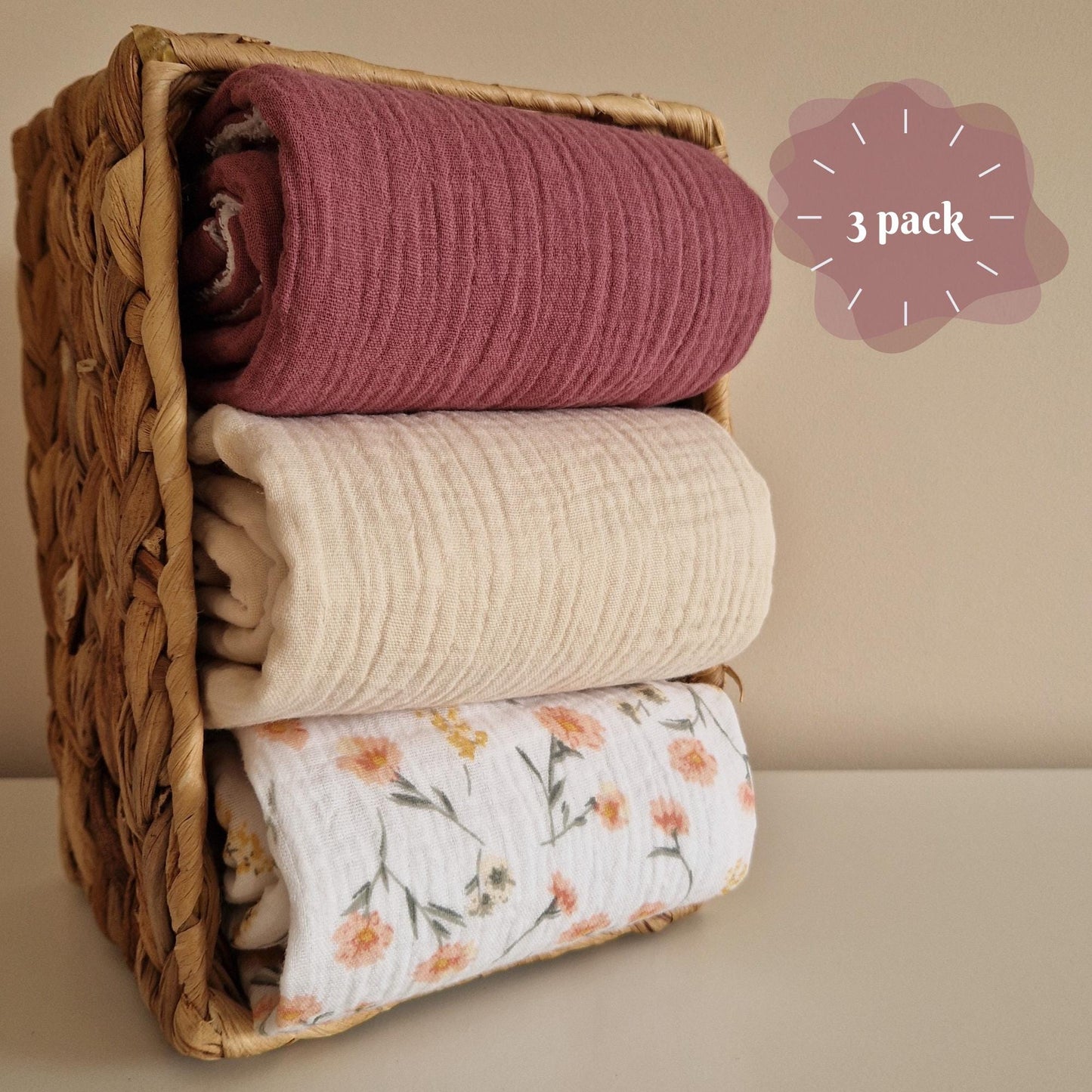 Set of 3 Waterproof change pad Double Gauze Muslin  travel changing mat, Diaper changing mat, portable changing mat