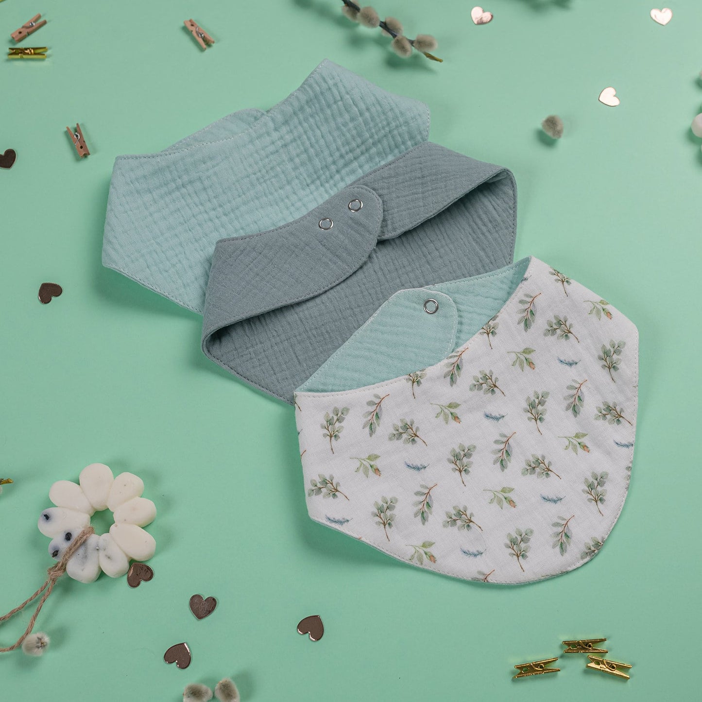 Baby bib Set of 3 Double Gauze Muslin waterproof Natural Cotton Baby Bib 0-2 Year Gender Neutral Organic Baby Bibs Baby Shower Gift