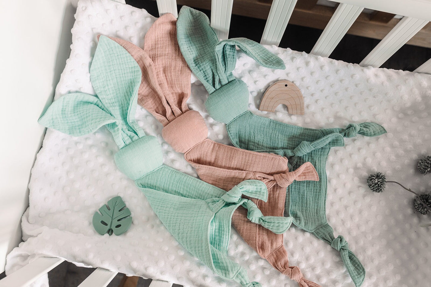 Organic Cotton Muslin Bunny Comforter - Baby Cuddle Cloth